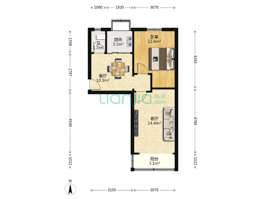 莲湖路第1散排 1室2厅1卫 56平方