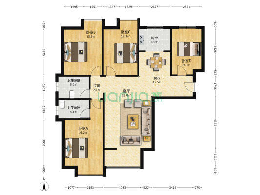 锦绣华府 4室2厅2卫 134平方