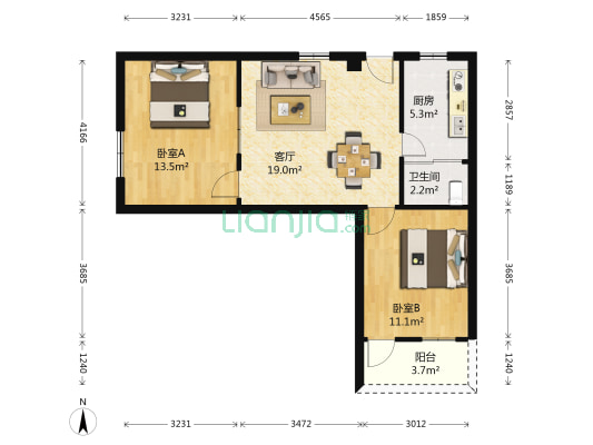 六二三路戶型圖 六二三路 2室1廳1衛 63平方 查看原圖 臥室a 13.