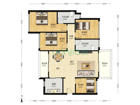 星河天地华府 4室1厅2卫 130平方