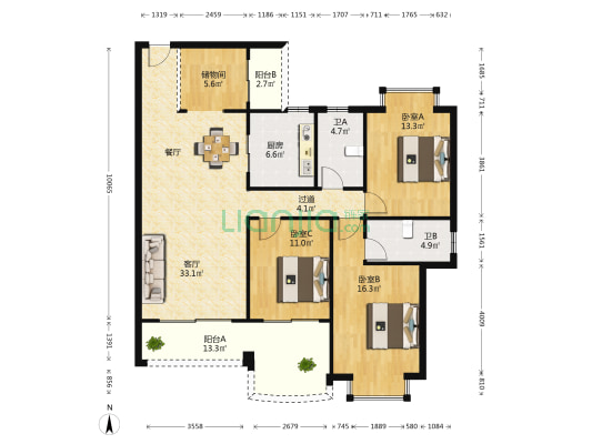 金朗华庭 3室1厅2卫 125平方