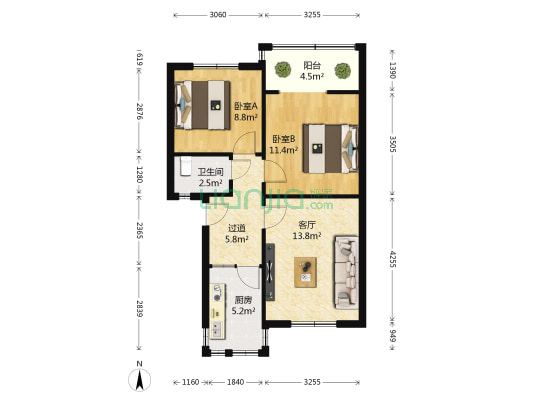 菊乐路96号 2室1厅1卫 59平方