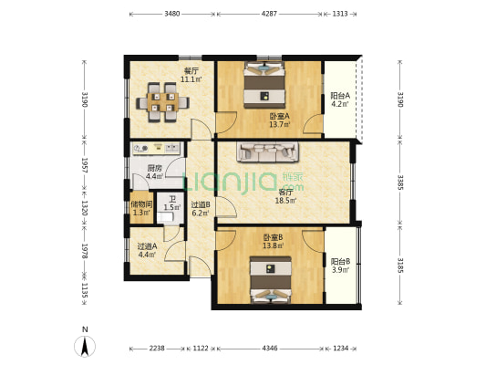 秀水社区 2室2厅1卫 97平方