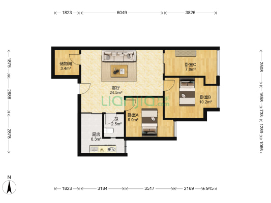 水木香山 3室1厅1卫 71平方