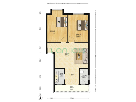 富贵名苑 2室1厅1卫 92平方