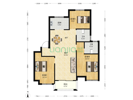 水岸名邸 3室1厅2卫 114平方