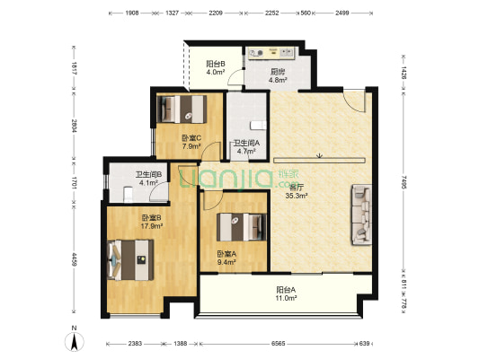 浩立碧海湾 3室1厅2卫 126平方
