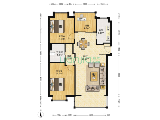 洪都花园 3室1厅1卫 104平方