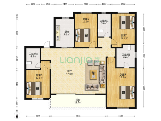 保利首开天悦二期 4室1厅3卫 172平方