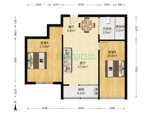 德龍家园 2室2厅2卫 92平方