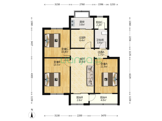 淮河路60号院 3室1厅1卫 82平方
