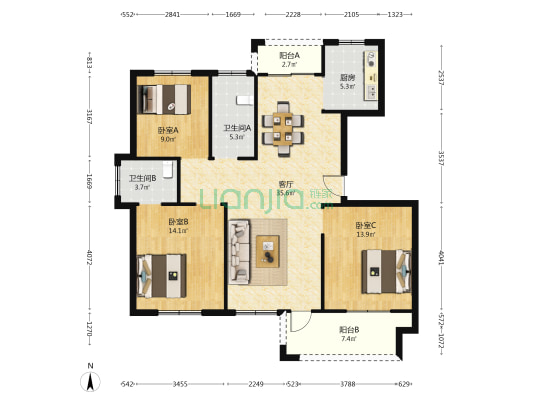 滨湖丽景花园 3室1厅2卫 120平方