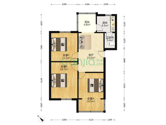 正通顺街53号 3室1厅1卫 80平方
