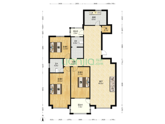碧桂苑 3室1厅2卫 159平方