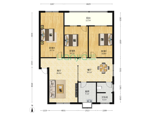 残疾人联合会家属院 3室2厅1卫 141平方