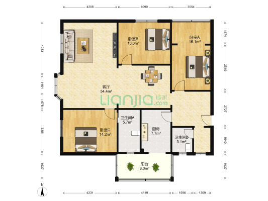五津北路17号 3室1厅2卫 147平方