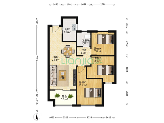阳光城丽景公馆南苑 3室1厅1卫 89平方