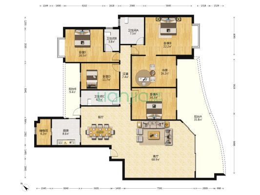 丽江花园丽岛翠苑 5室1厅3卫 267平方