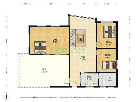 丽江楼 3室1厅1卫 90平方