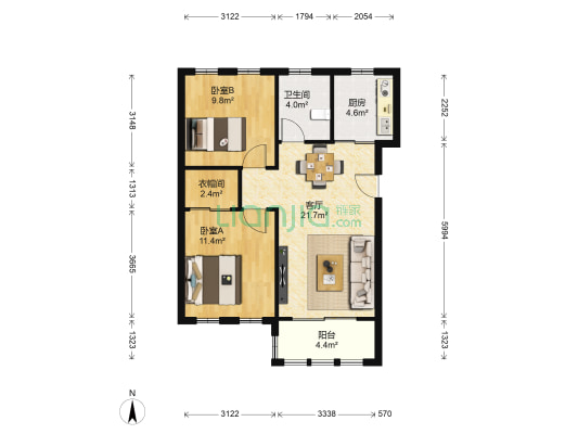 圣骊河滨苑 2室1厅1卫 85平方