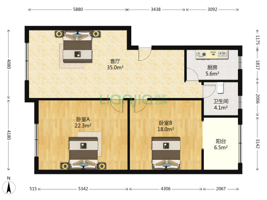 久昌隆小区 2室1厅1卫 107平方