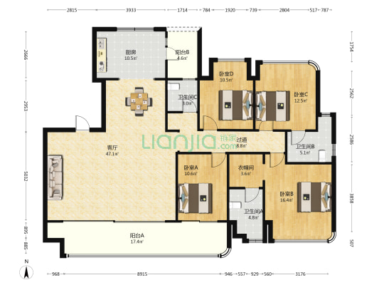 中粮天悦壹号悦江 4室1厅3卫 170平方