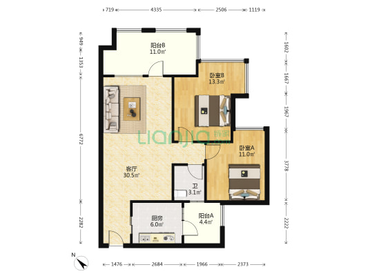 仟坤国际广场 2室1厅1卫 87平方