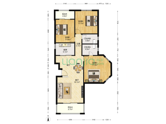 葛洲坝世纪花园一期 3室1厅2卫 129平方