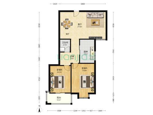 雅荷南李鑫苑 2室1厅1卫 100平方