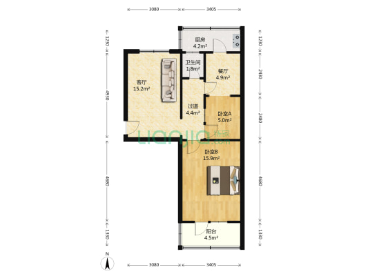 市油漆厂宿舍楼 2室2厅1卫 66平方