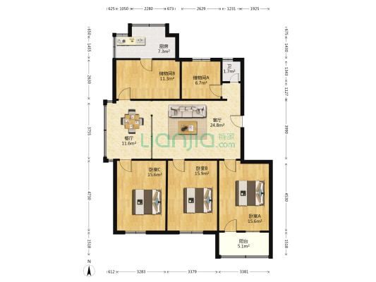 鼓楼商场家属院 3室2厅1卫 132平方