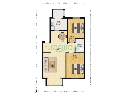 北美家园 2室1厅1卫 89平方