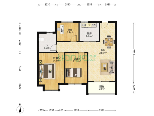 黄隘雅苑 3室1厅1卫 103平方