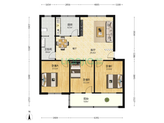平定街小学宿舍楼 3室1厅1卫 103平方