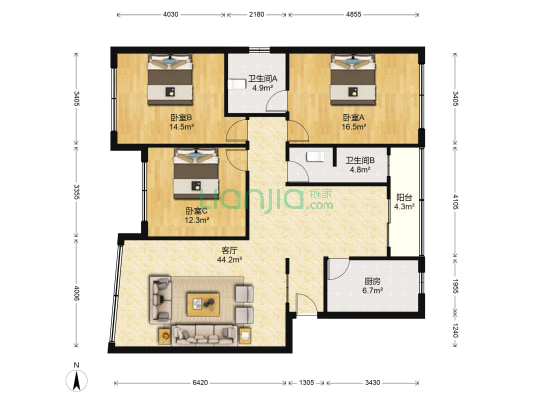 远大街69号 3室1厅2卫 134平方