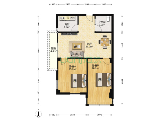 钟村丽景楼 2室1厅1卫 79平方