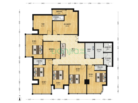 富丽大厦 7室1厅6卫 233平方