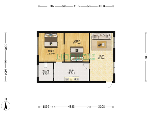 桃园路126号 2室1厅1卫 76平方