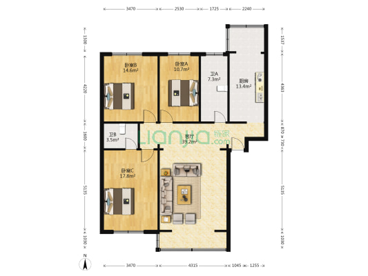 云星楼 3室1厅2卫 134平方