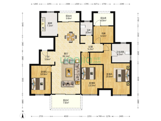 华润置地公园九里琅悦C区 4室1厅2卫 151平方