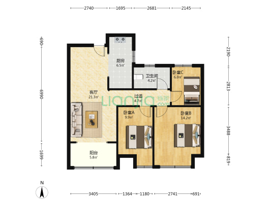 文华珺悦 3室1厅1卫 102平方