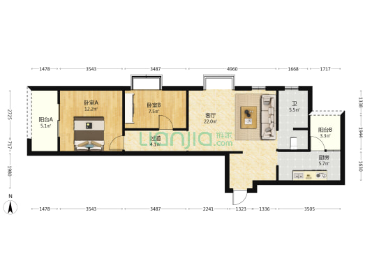 西园花园 2室1厅1卫 79平方