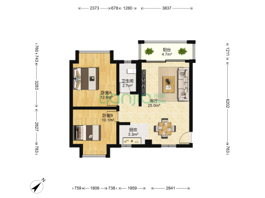 骏景雅苑 2室1厅1卫 70平方