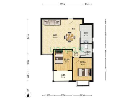 牡丹文苑 2室1厅1卫 76平方