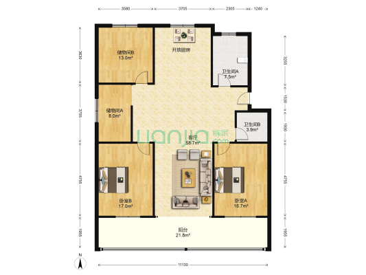 东湖苑 2室1厅2卫 150平方