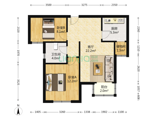 馨盛园(武清区) 2室1厅1卫 77平方