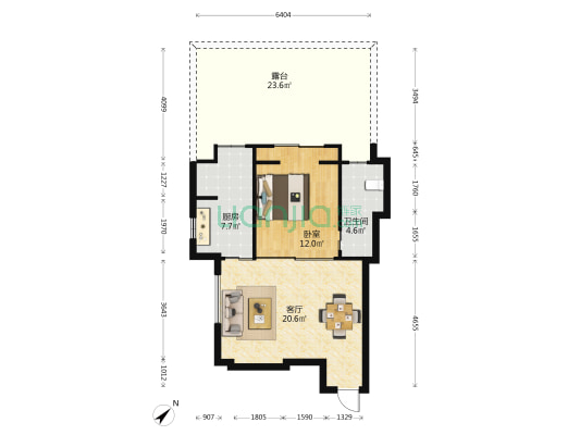 兰海滨河城市花园一区 1室1厅1卫 57平方