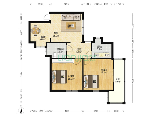 印染厂家属院 2室2厅1卫 88平方
