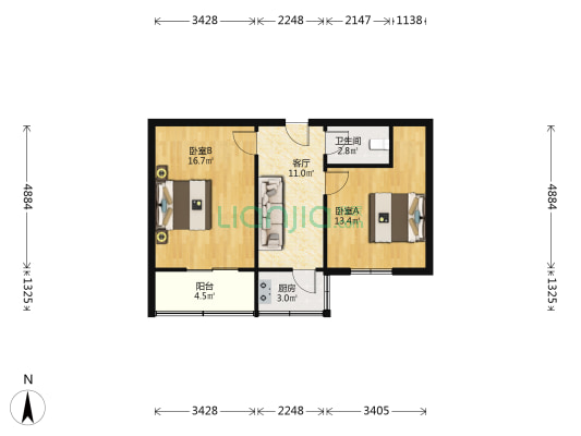 90中学家属院 2室1厅1卫 60平方