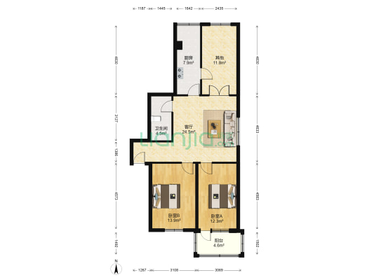 上地南路8号院 2室1厅1卫 103平方